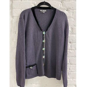 Ani Barre Women's Plum Black Trim  Button Long-Sleeve Cardigan Sweater Size M